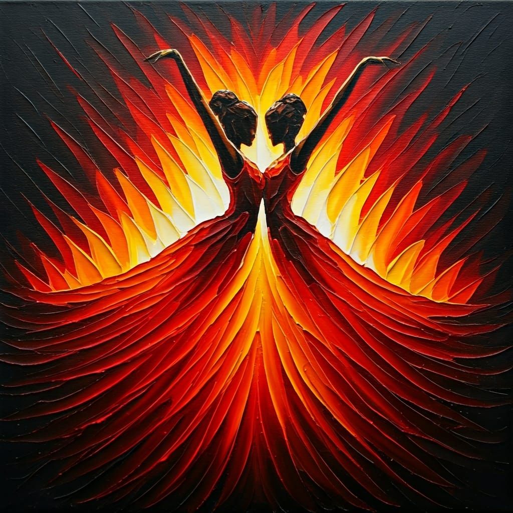 Abstract Impasto Dance of Fire Oil Painting