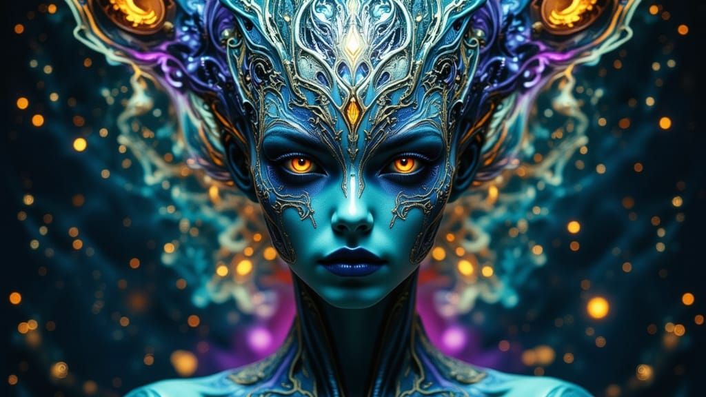 Alien Mandala Portrait in Art Nouveau Style