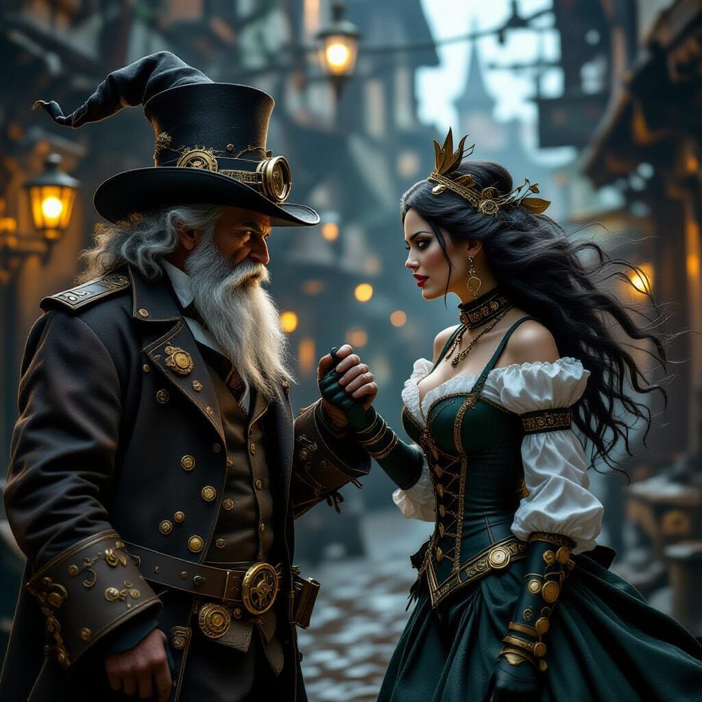 Steampunk Wizard and Witch Battle