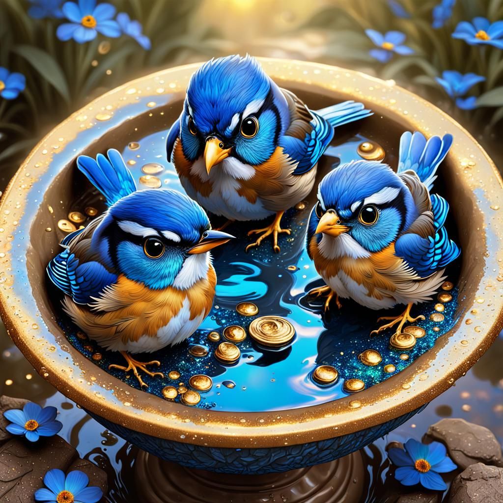 Hyperreal Bluebirds Sparkle in Sunlight