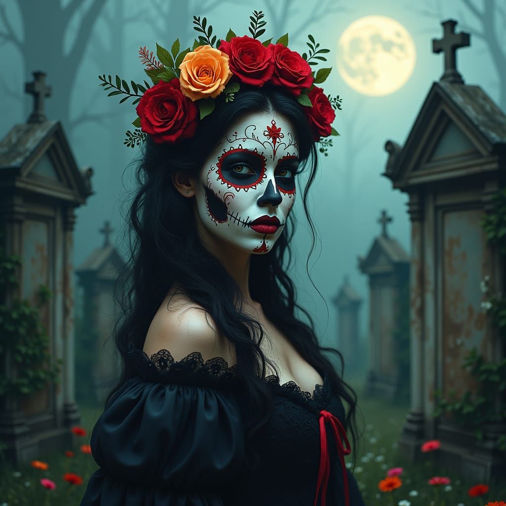 Mysterious Woman in Día de los Muertos Face Paint