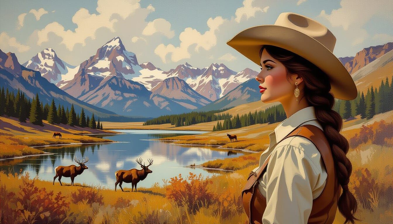 Autumn Encaustic Painting of Montana Foothills