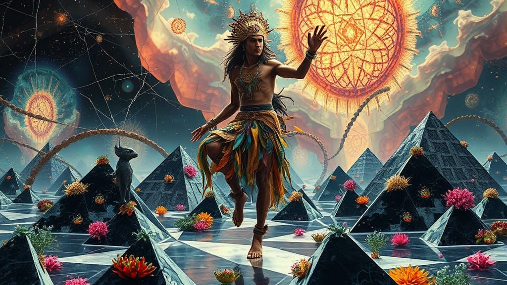 Mystical Prince Dancing on Pyramids: Bio-Art Collage