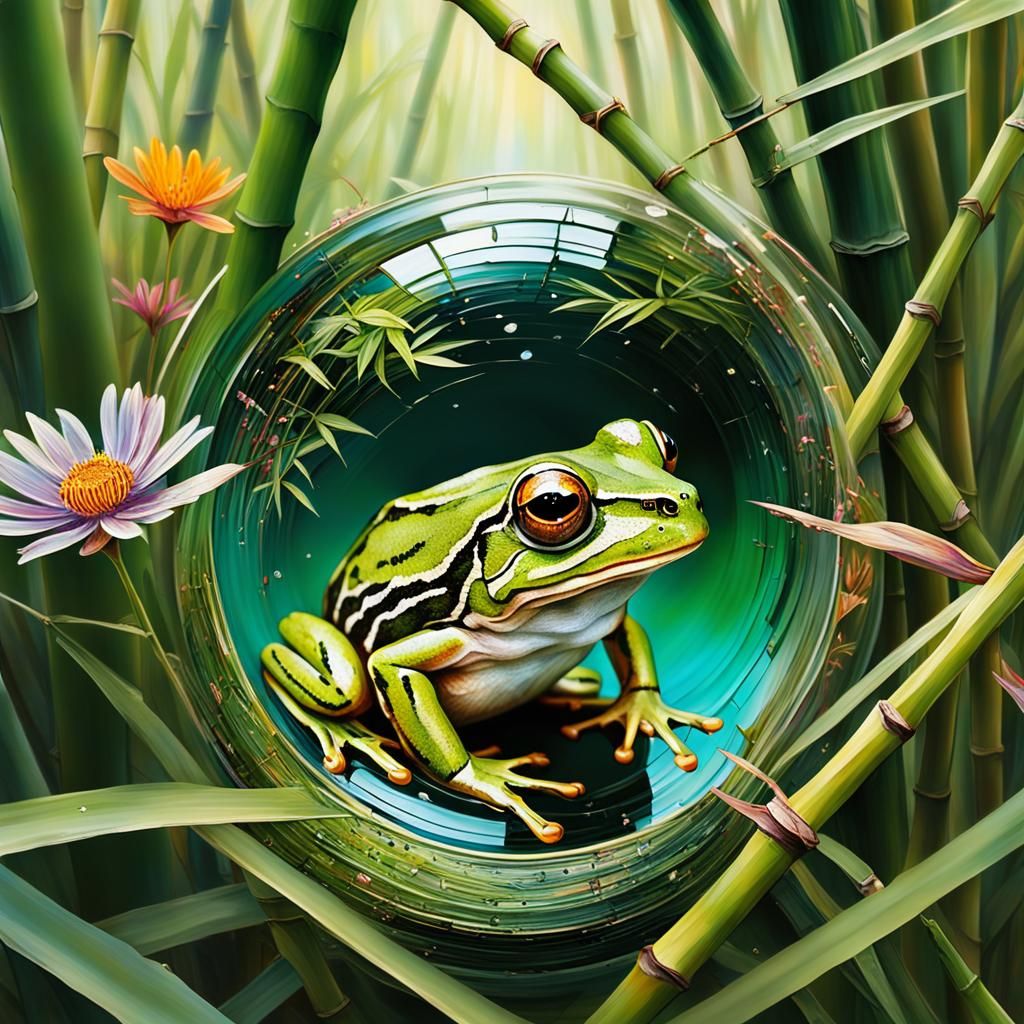 Baby Frog's Jungle Home Through Broken Glass