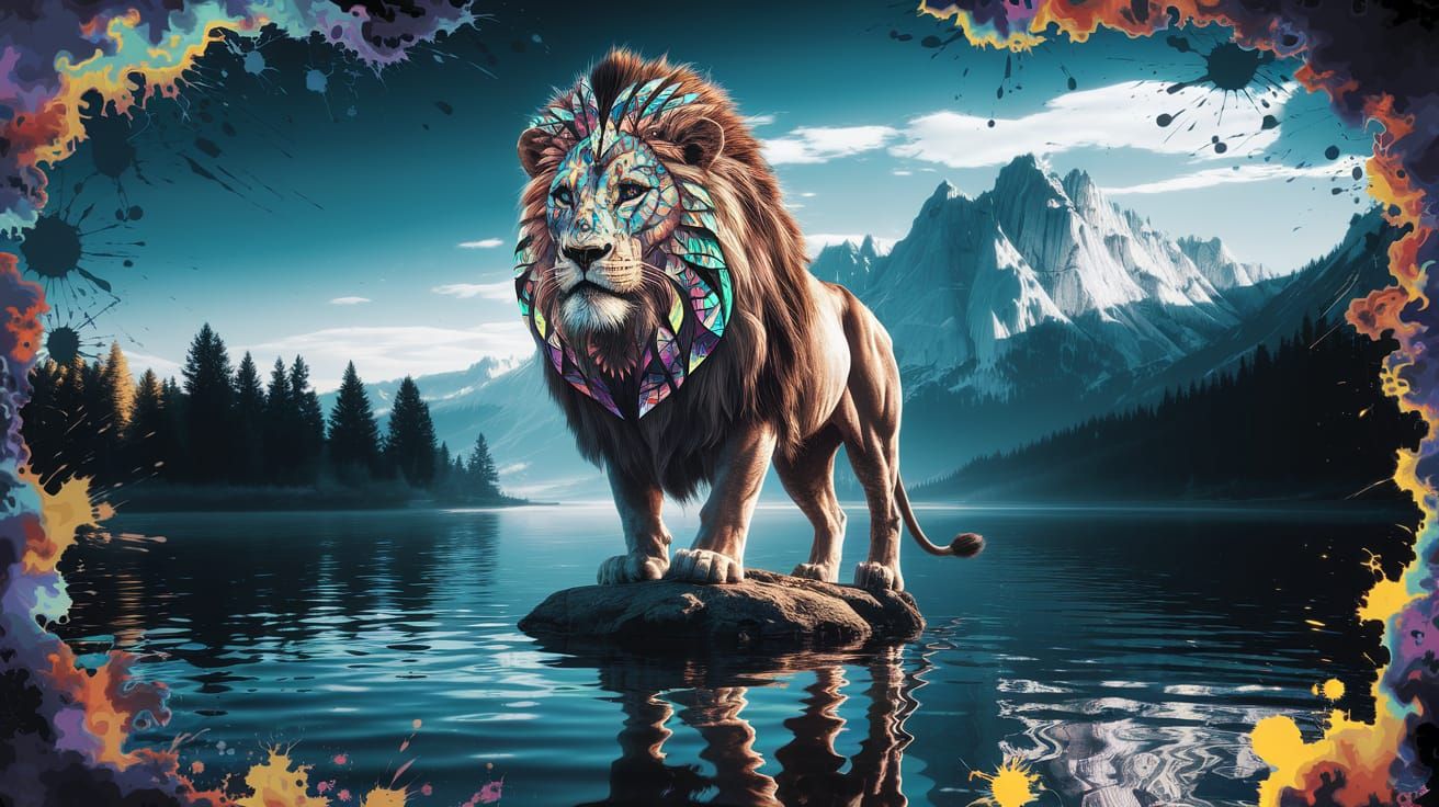 Surreal Lion with Celtic Fractal Mosaic Mane