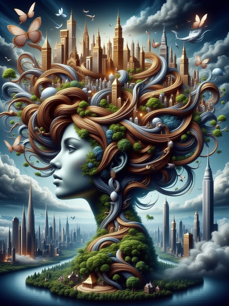 Cityscape in Giantess Hair: A Metropolis Dream