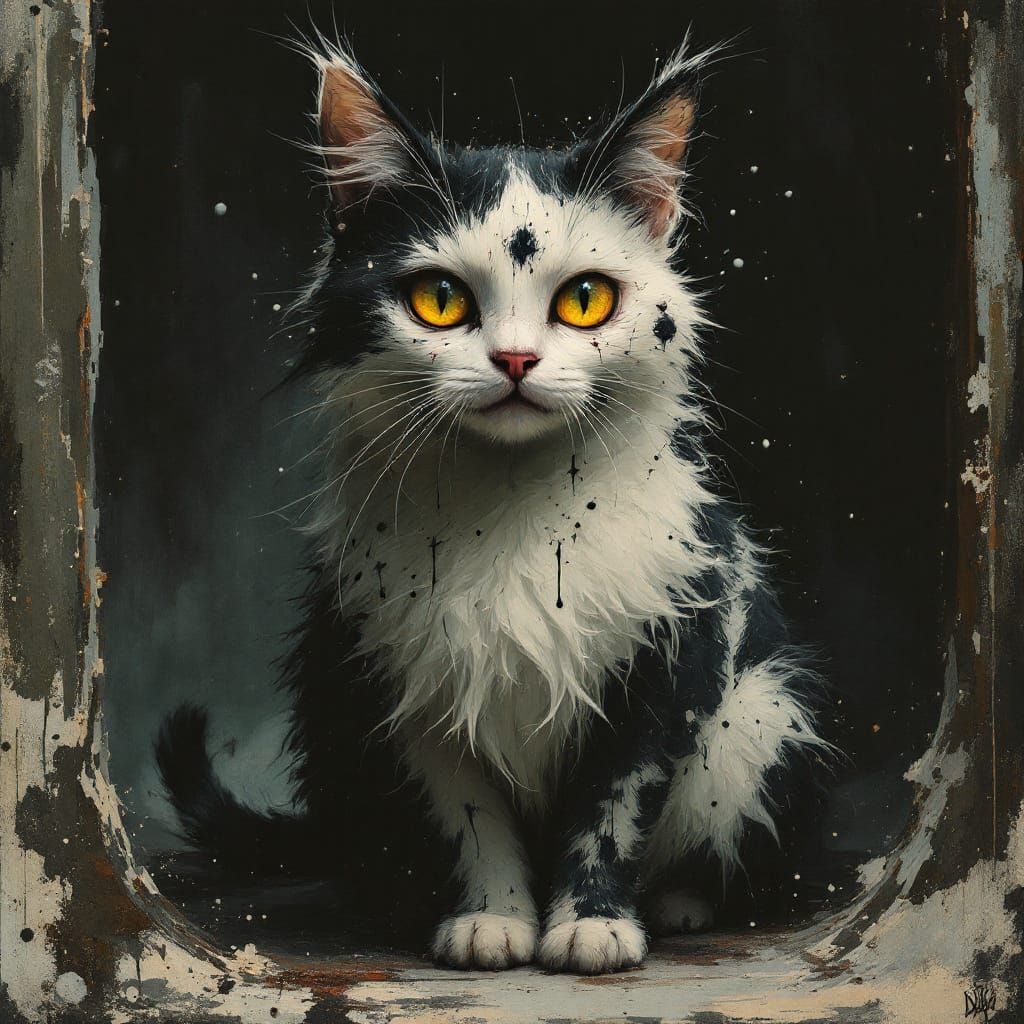 Surreal Cat in Ashcan School Style with Dark Fantasy
