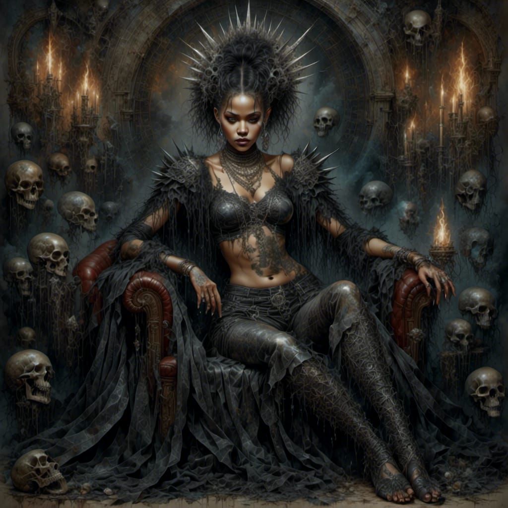 Beautiful Metalhead Woman in Watercolor Punk Style