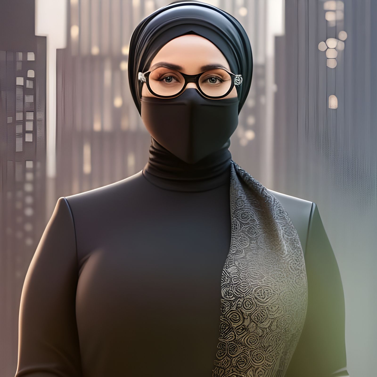 Woman in Hijab: Detailed Portrait in Art Nouveau Style