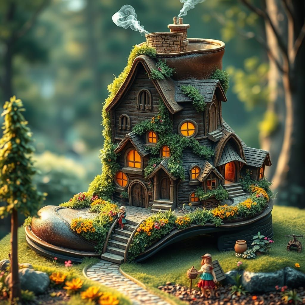 Whimsical Village in a Giant Leather Boot