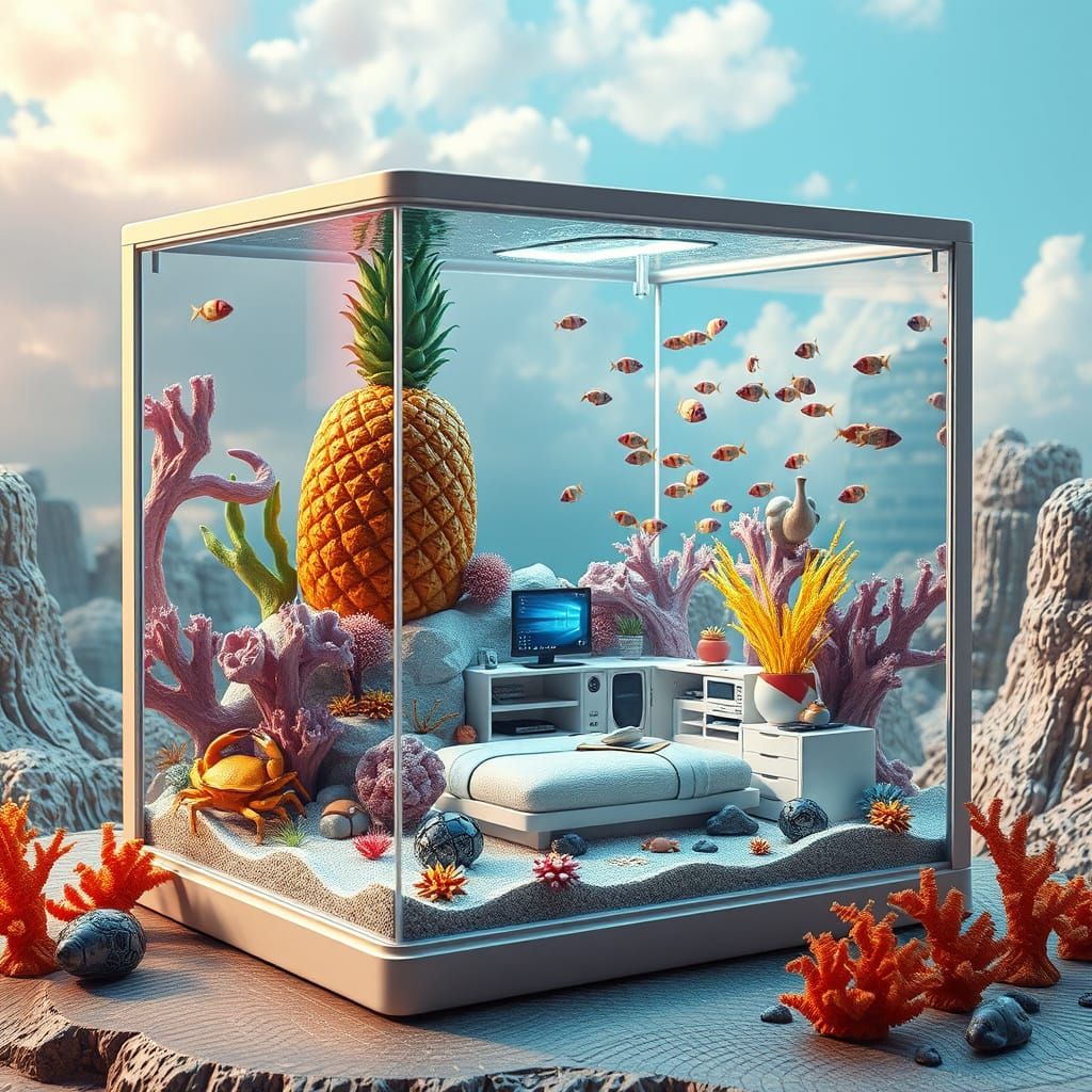 Futuristic Aquarium Assemblage Box with Miniature Pineapple ...