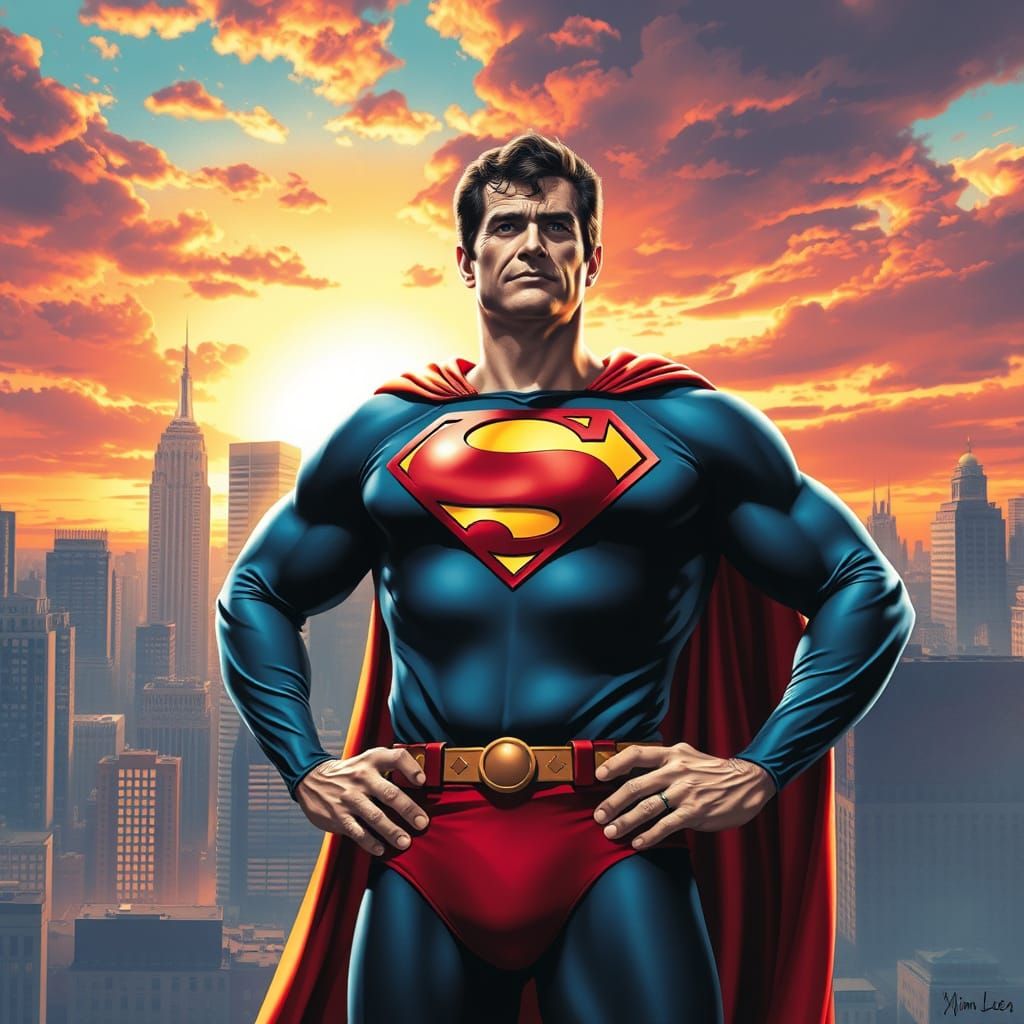 Mel Gibson as the Heroic Superman in Vibrant Metropolis