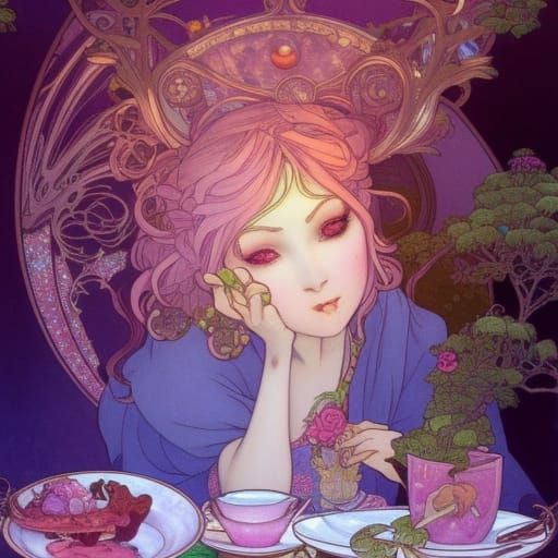 Whimsical Fairy Breakfast in Ghibli-Mucha Style
