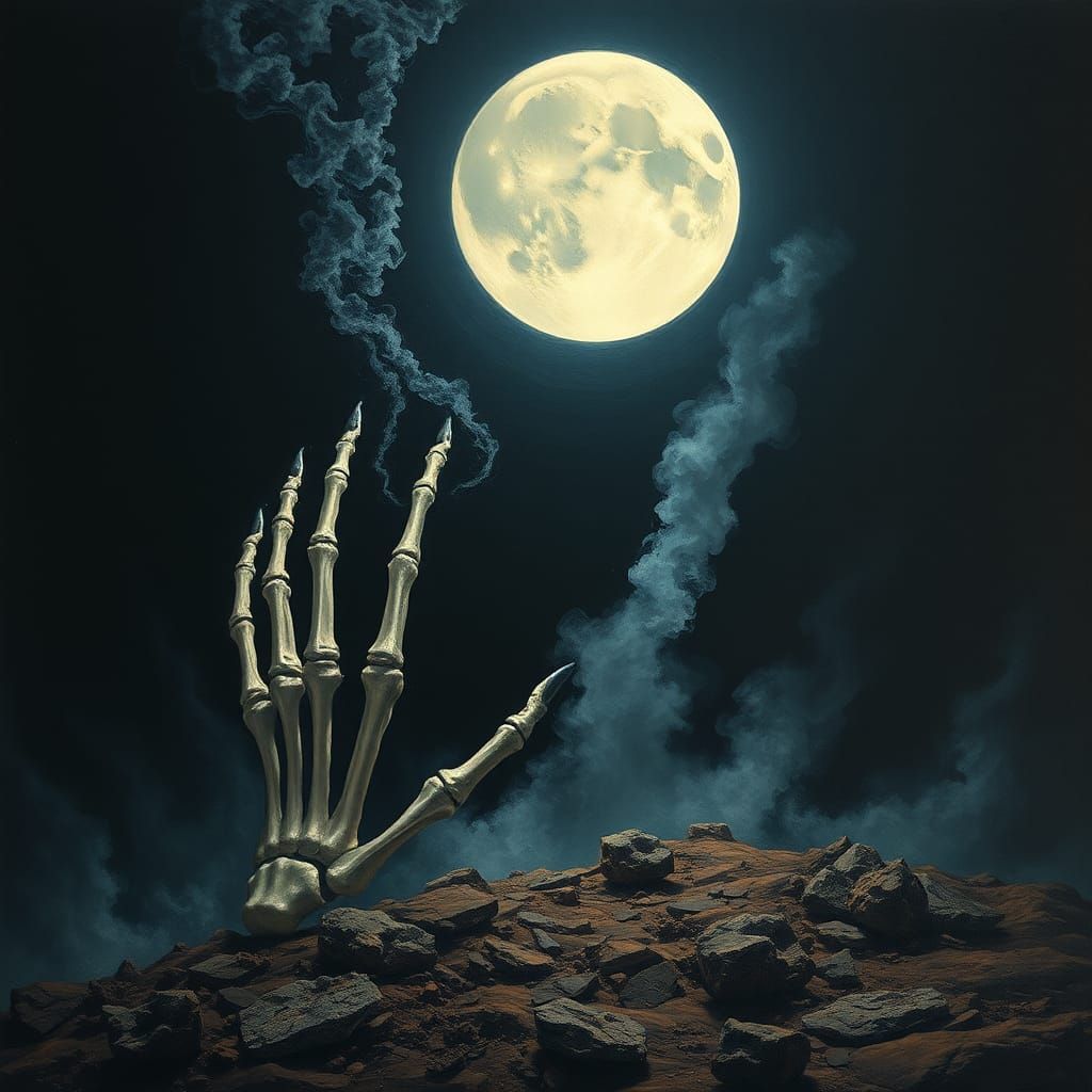 Ethereal Skeletal Hands Touch Moonlit Ground
