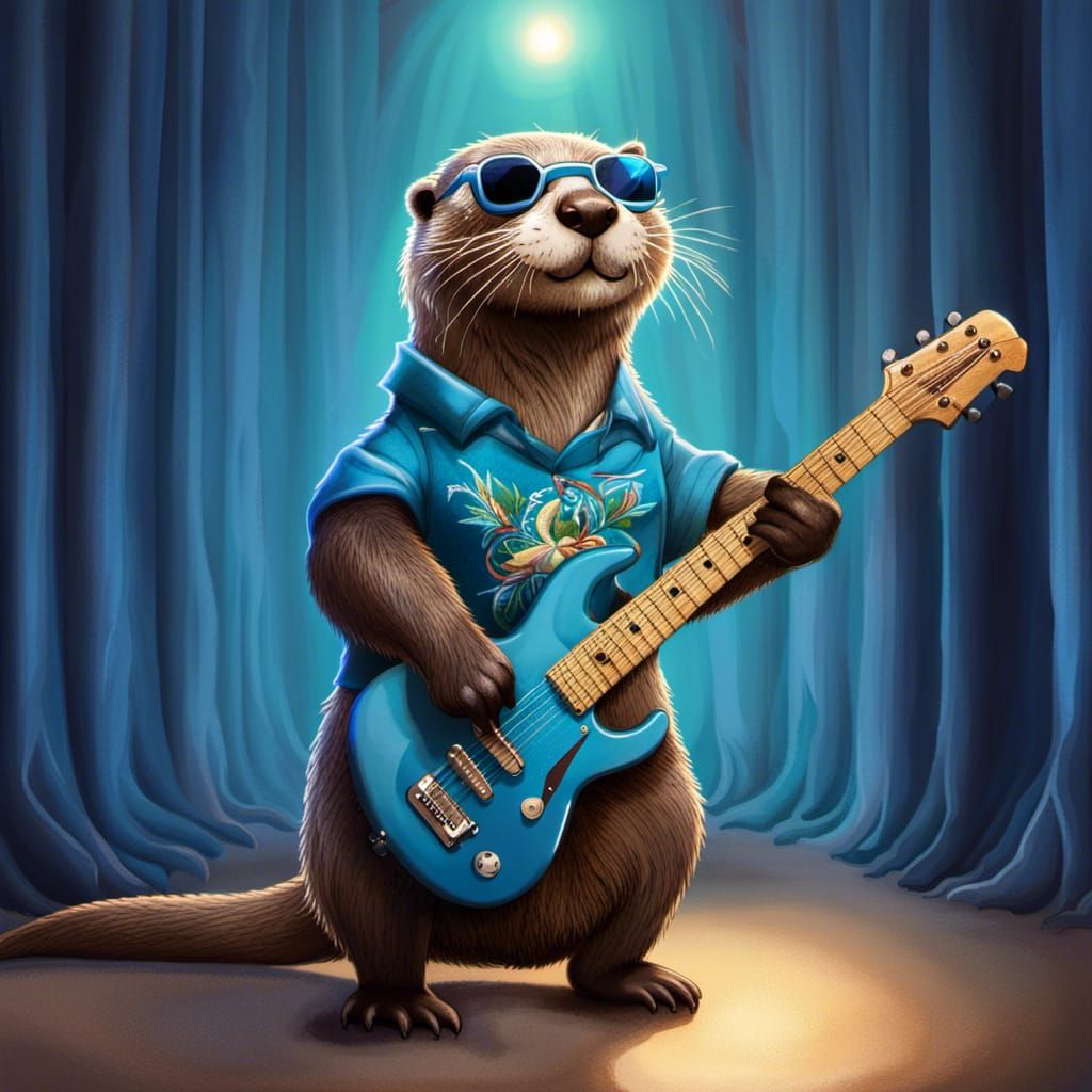 Blue Otter Rocks the Stage with Guitar