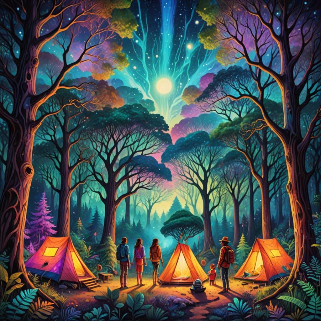 Bohemian Family Camping: Astral Cosmic Illustration