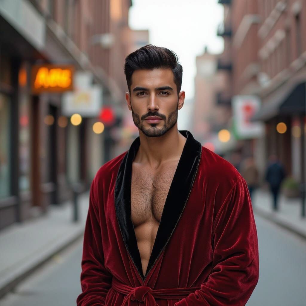 Handsome Man in Red Velvet Robe