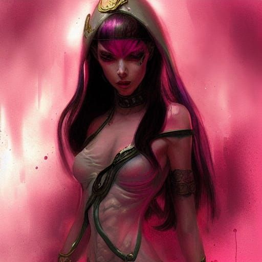Psychedelic Pink-Haired Elf Girl: Sinister Fantasy Art