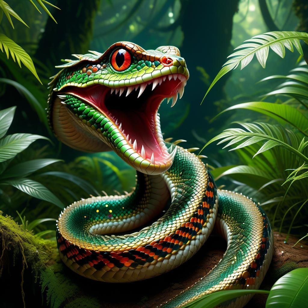 Bejeweled Snake in Jungle Habitat: Hyperdetailed Photograph
