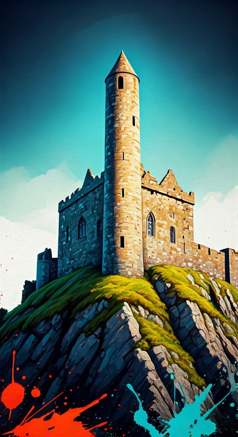 Graffiti Art Rock of Cashel with Irish Round Tower