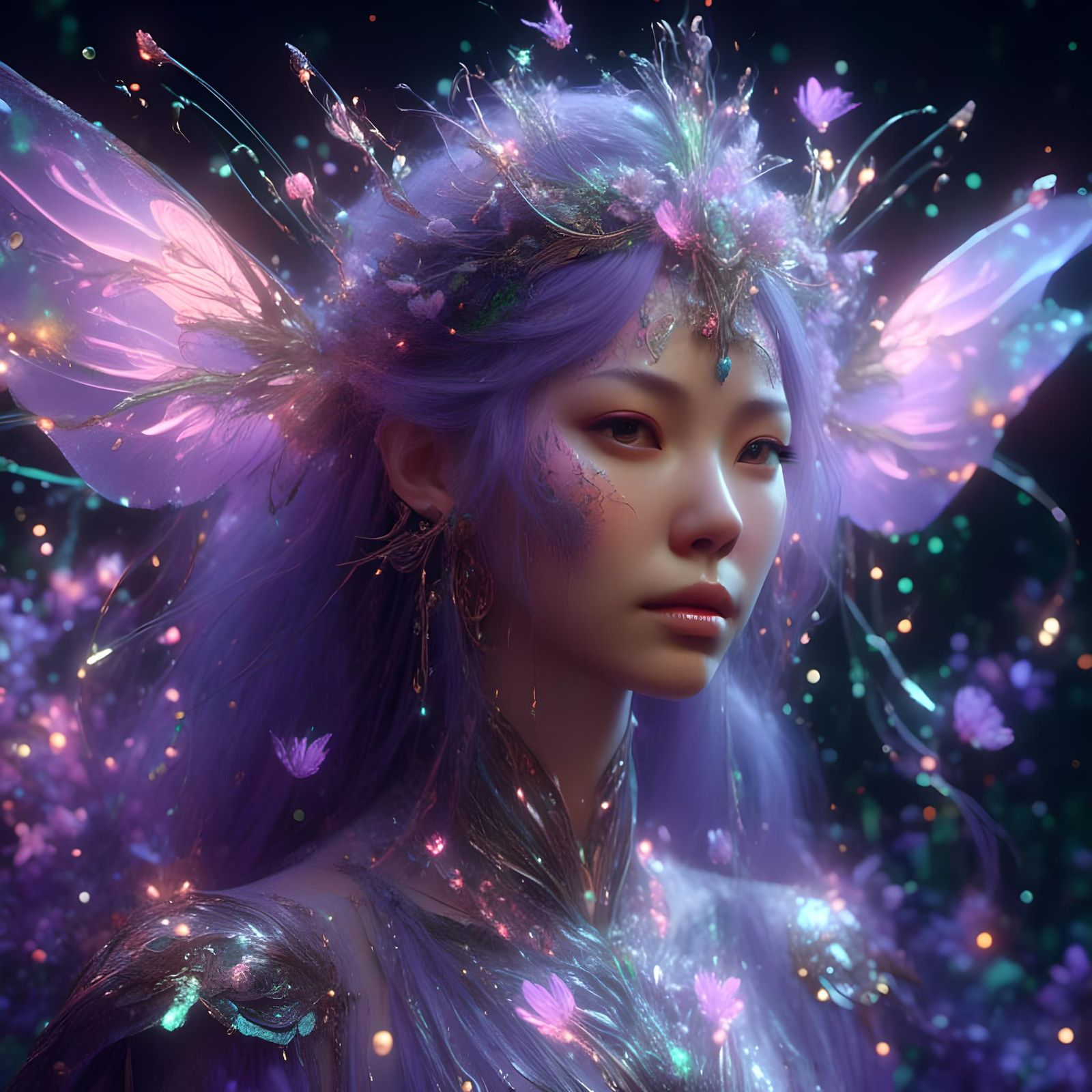 Bioluminescent Fairy Portrait in Surreal Filigree Style