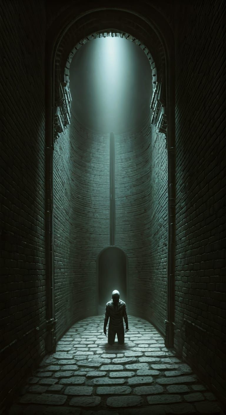 Trapped Figure in Eerie Abyss in Surreal Style