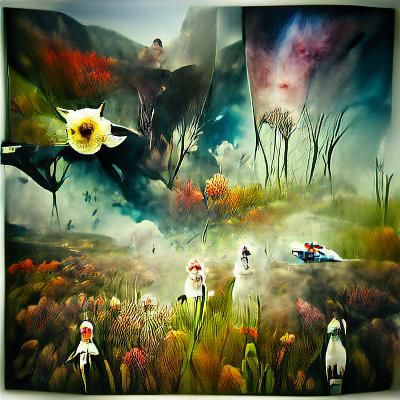 Surreal Flower Meadow Dripping from Planets