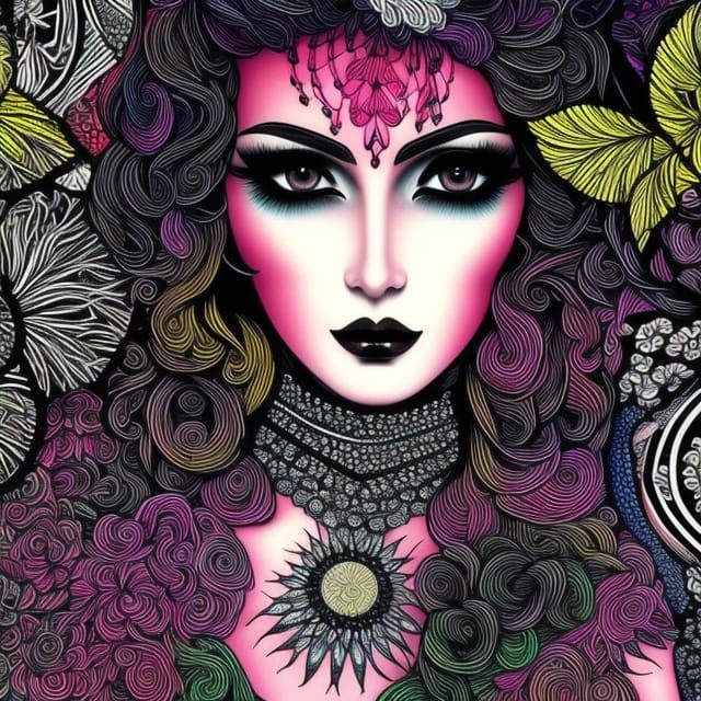 Aesthetic Gothic Girl with Zentangle Pop Art