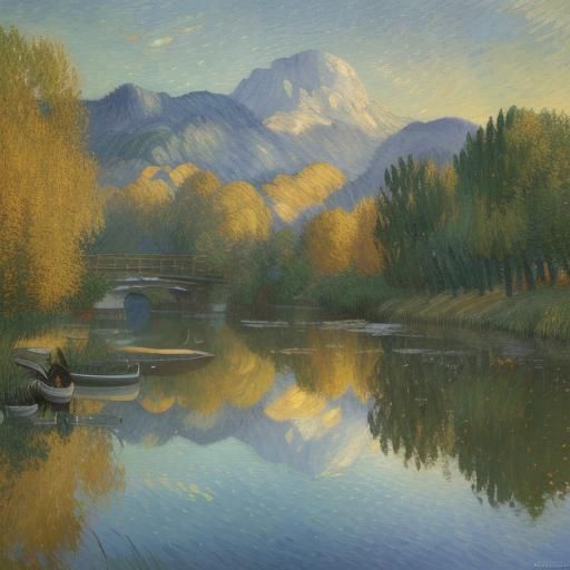 Idyllic Dawn Fishing: Impressionist Oil Painting