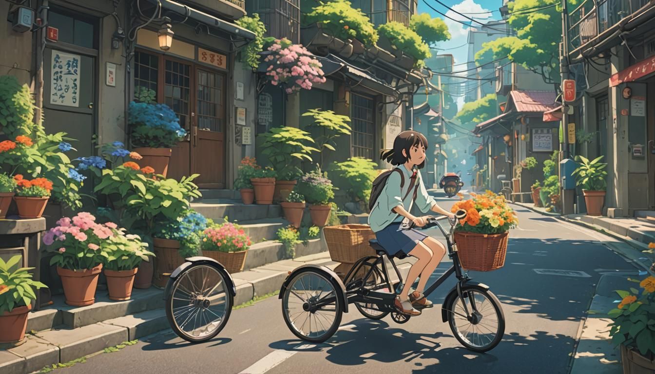 Goddess on Tricycle: Anime-Style Flower Street Adventure