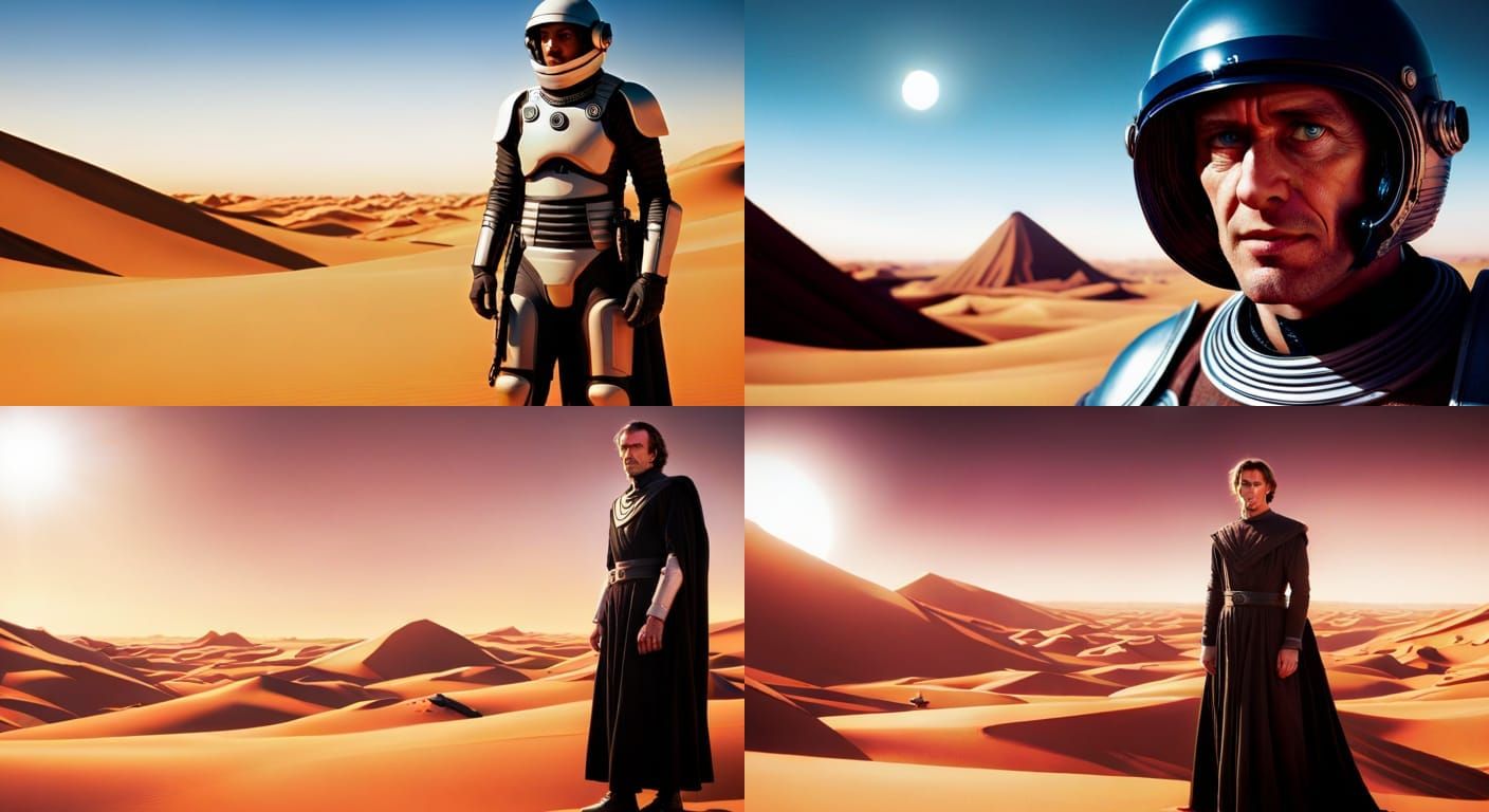 Paul Atreides on Arrakis in Stillsuit: Photo-realistic