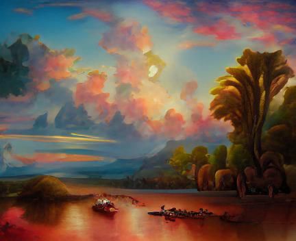 Luminist Sunset Landscape with Intense Light Reflections