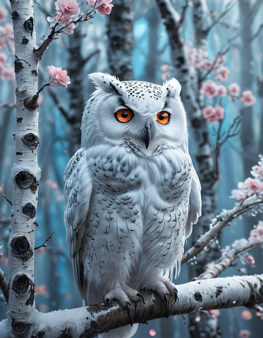 Neon Owl in Misty Forest: Hyper-Realistic Digital Art