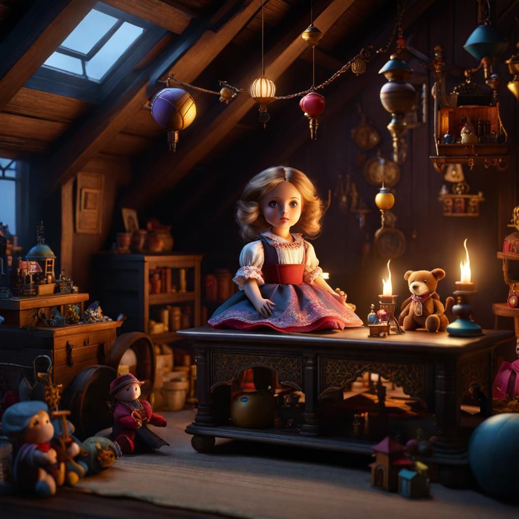 Beautiful Doll in Attic: Detailed Matte Painting