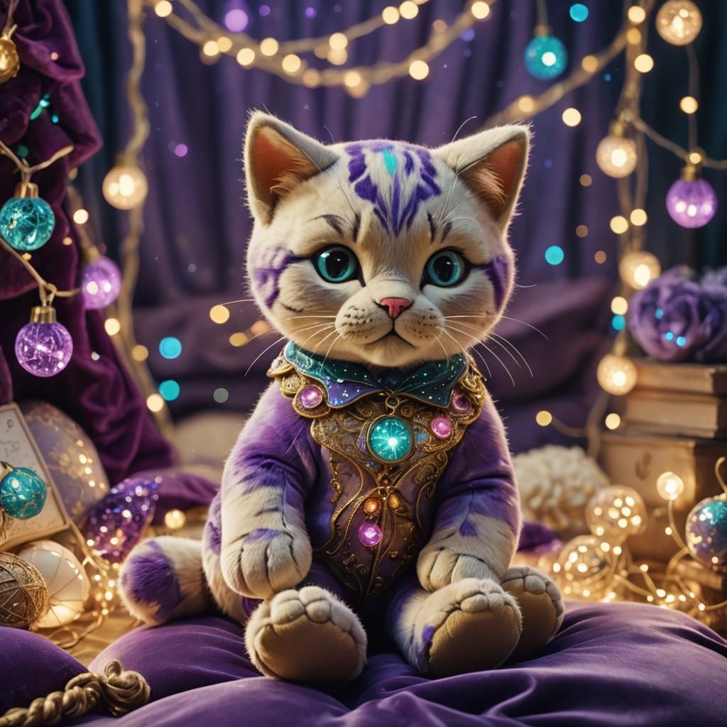 Cute Stuffed Cat Toy in Dreamlike Nursery