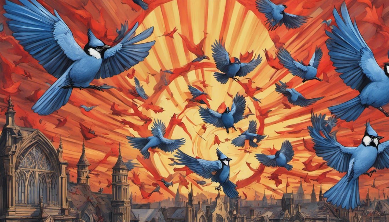 Gothic Sun and Flying Birds