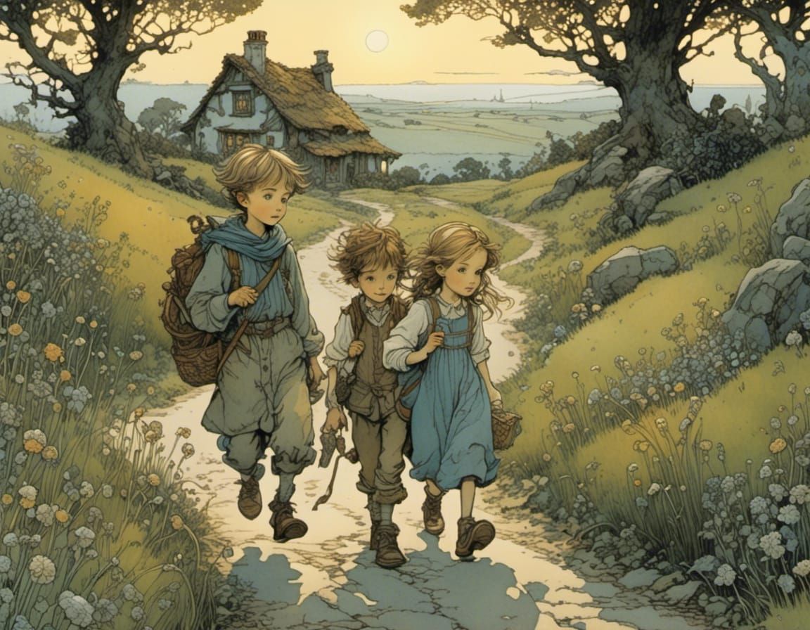 Enchanted Sibling Journey at Dusk