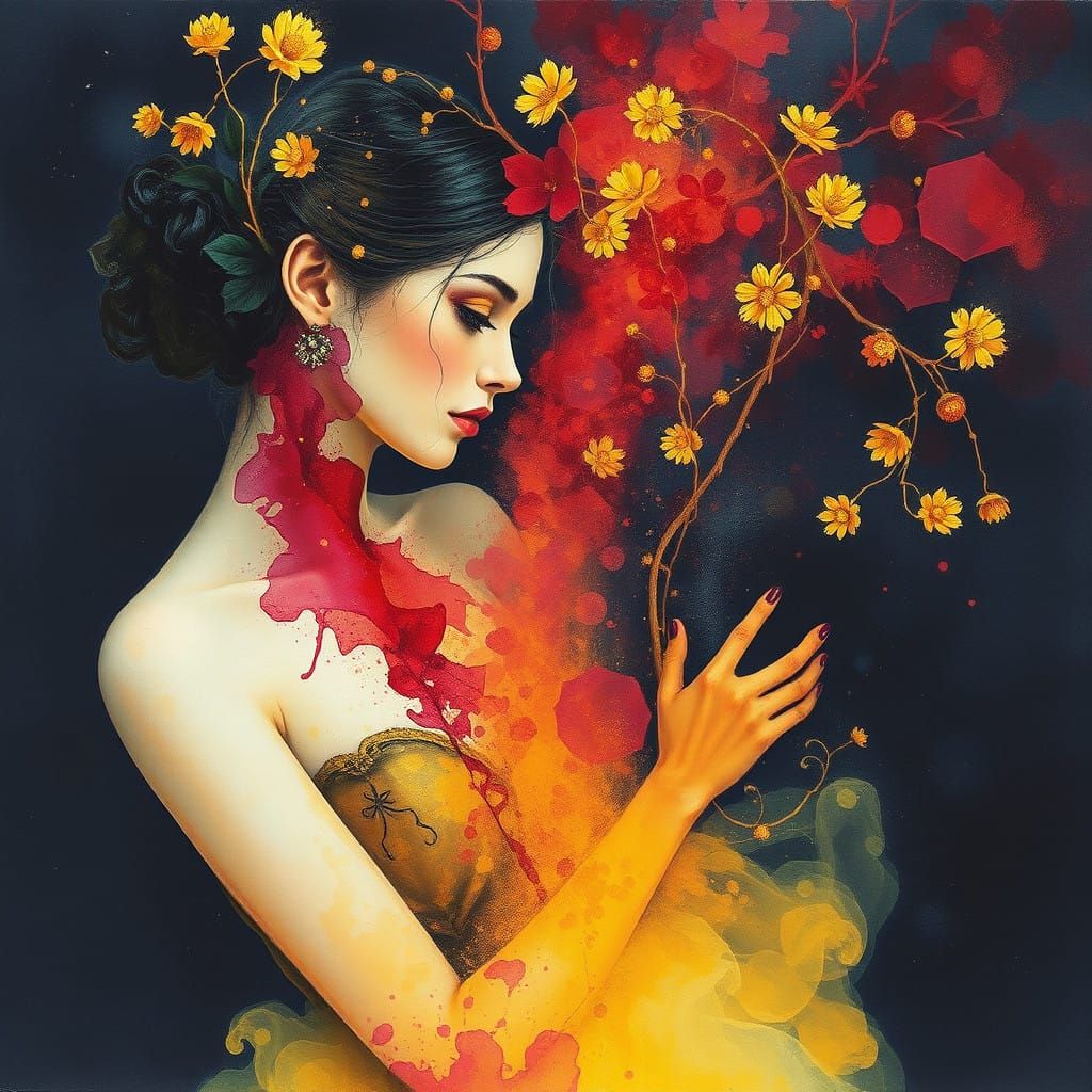 Whimsical Arabesque Art Piece in Triadic Colors