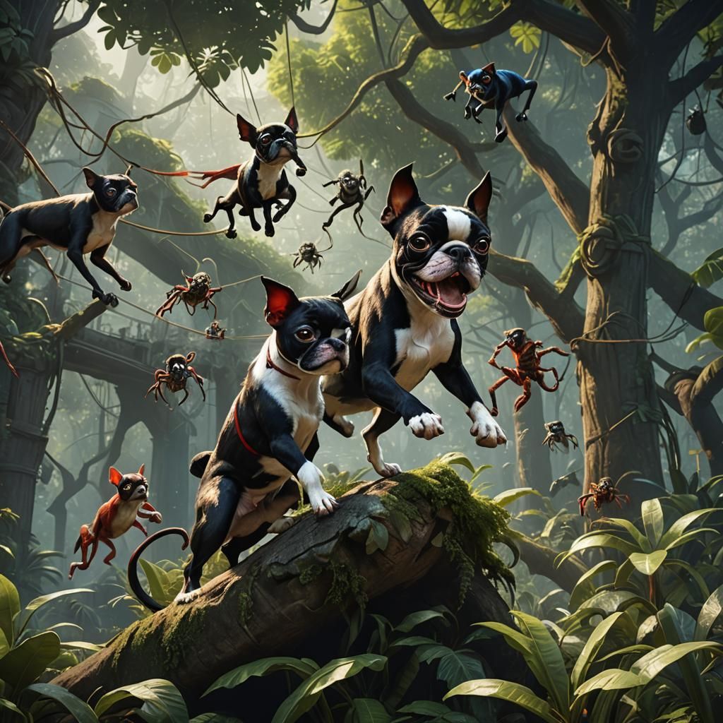 Boston Terrier's Alpha Battle: Matte Painting