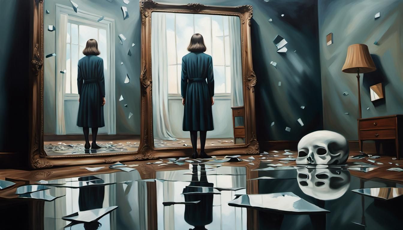 Surreal Sleepwalker's Reflection: A Magritte-Inspired Nightm...