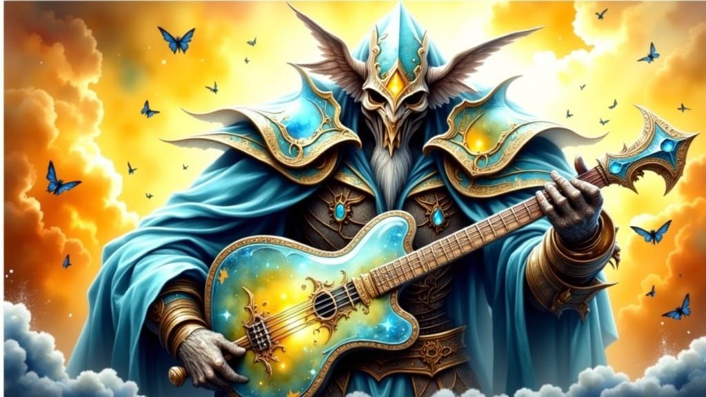 Azure Paladin with Star-Veined Blade in Nebula