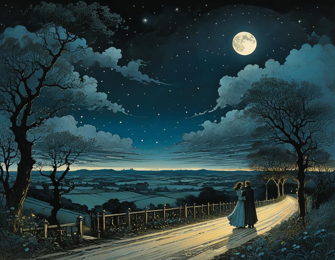 Whimsical Evening Love Song Illustration