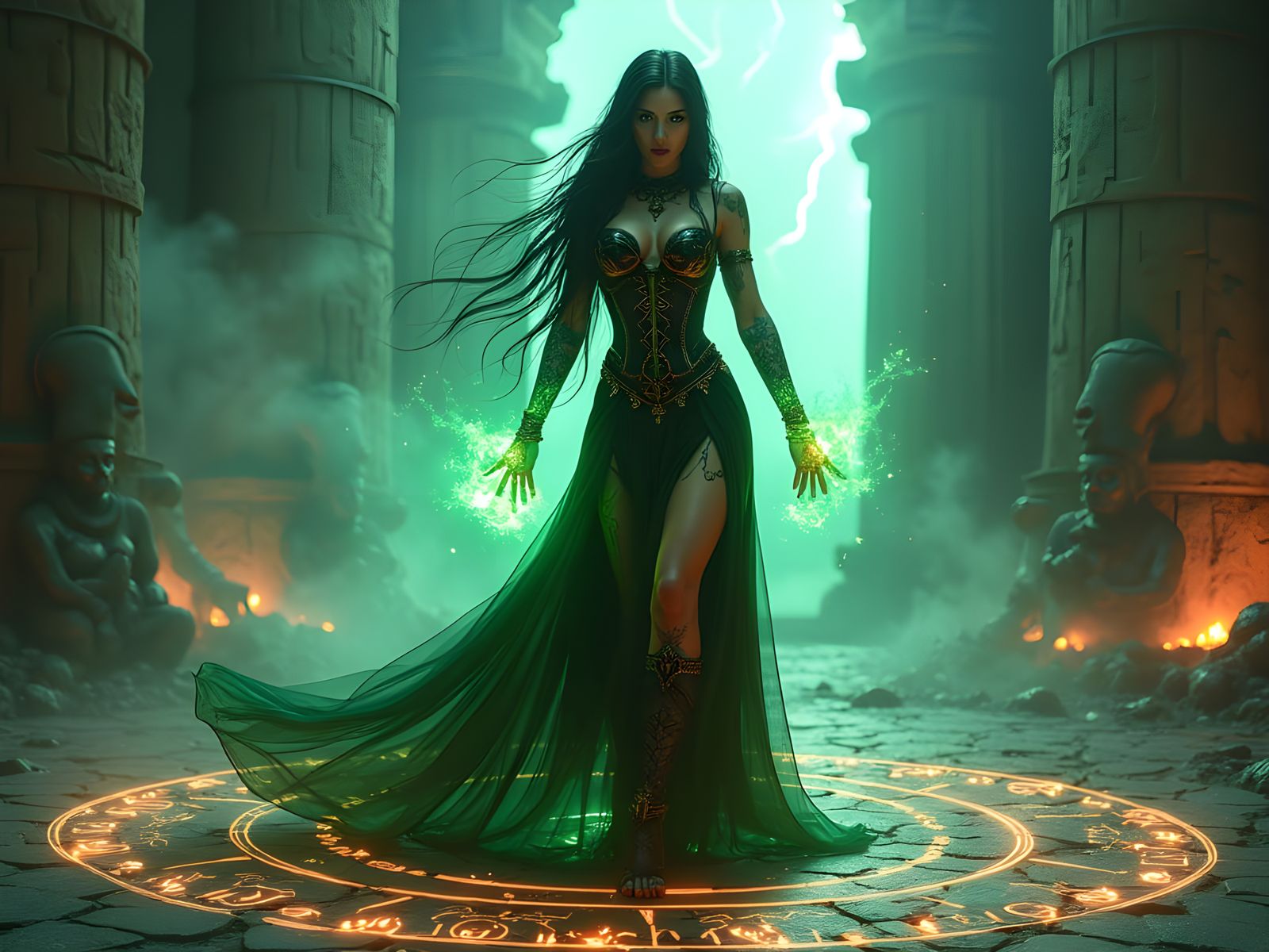 Necromancer Queen Summons Spirits in Arcane Circle