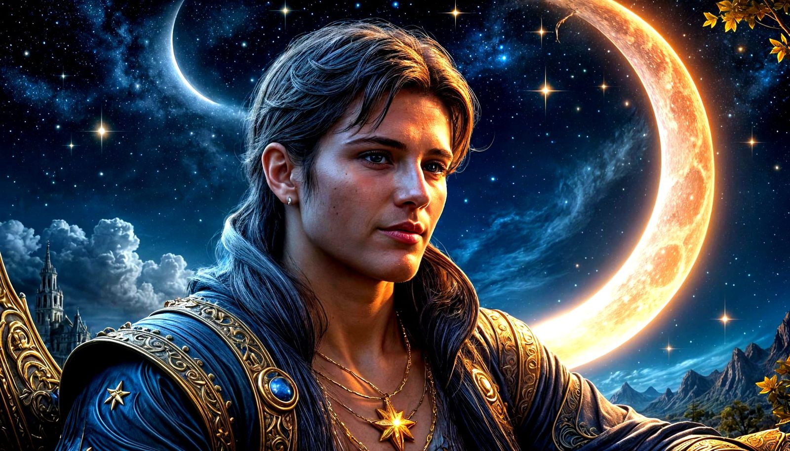 Man on Moon in Starry Anne Stokes Style