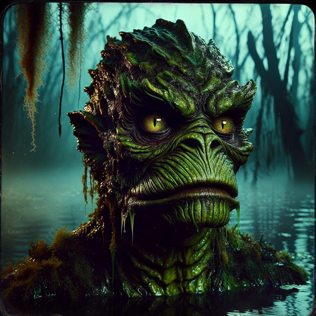 Eerie Swamp Creature Portrait in Vintage Film Style