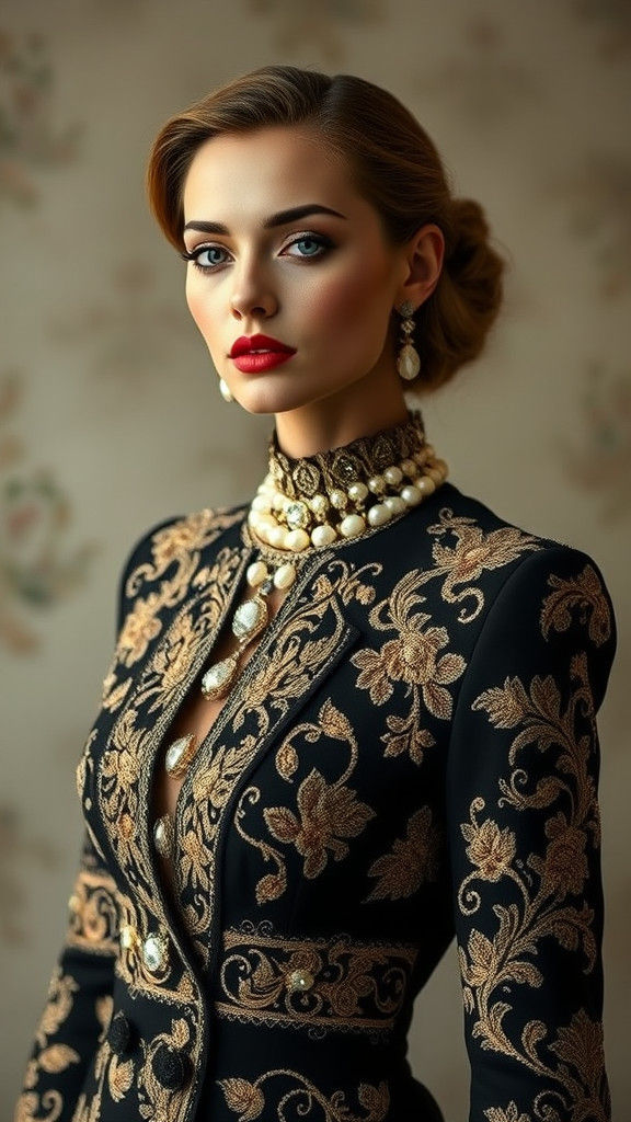 Elegant Woman in Bespoke High-Fashion Ensemble