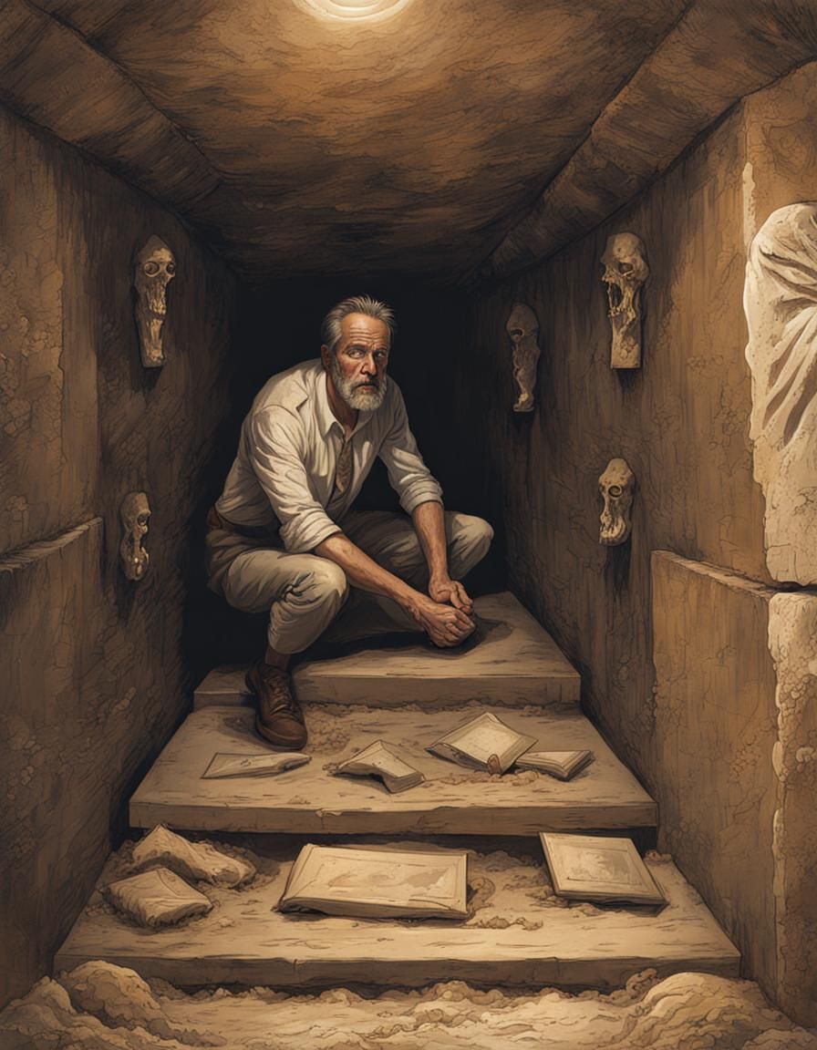 Man Trapped in Tomb: Horror Art