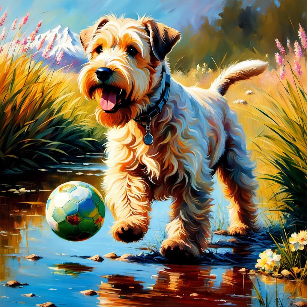 Joyful Wheaten Terrier Plays in Sunny Meadow