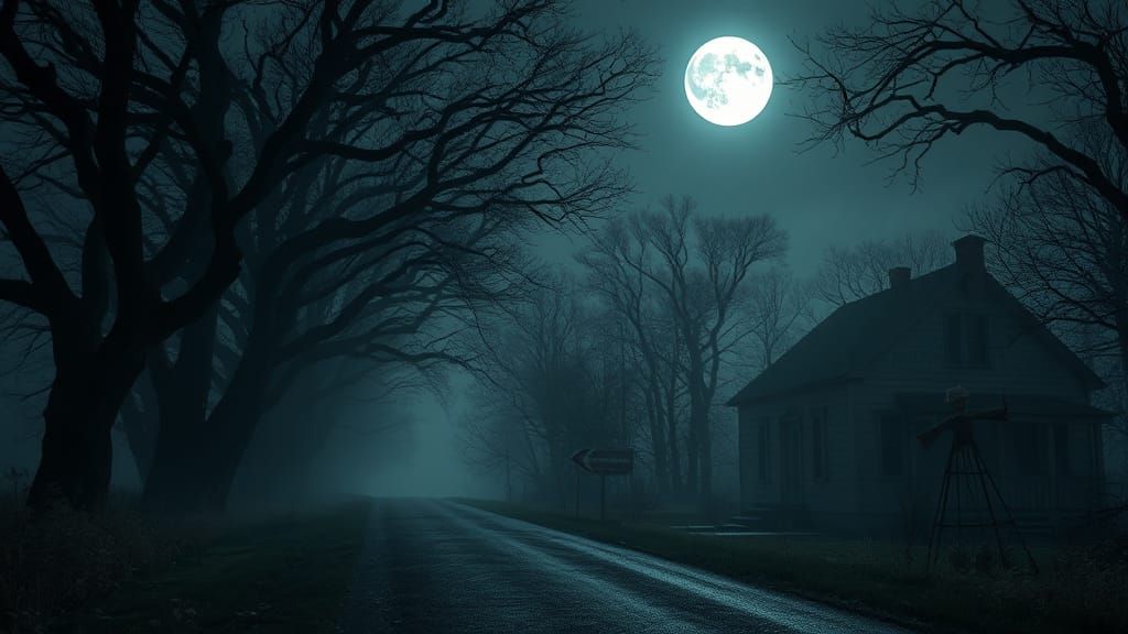 Ethereal Halloween Night on Deserted Road