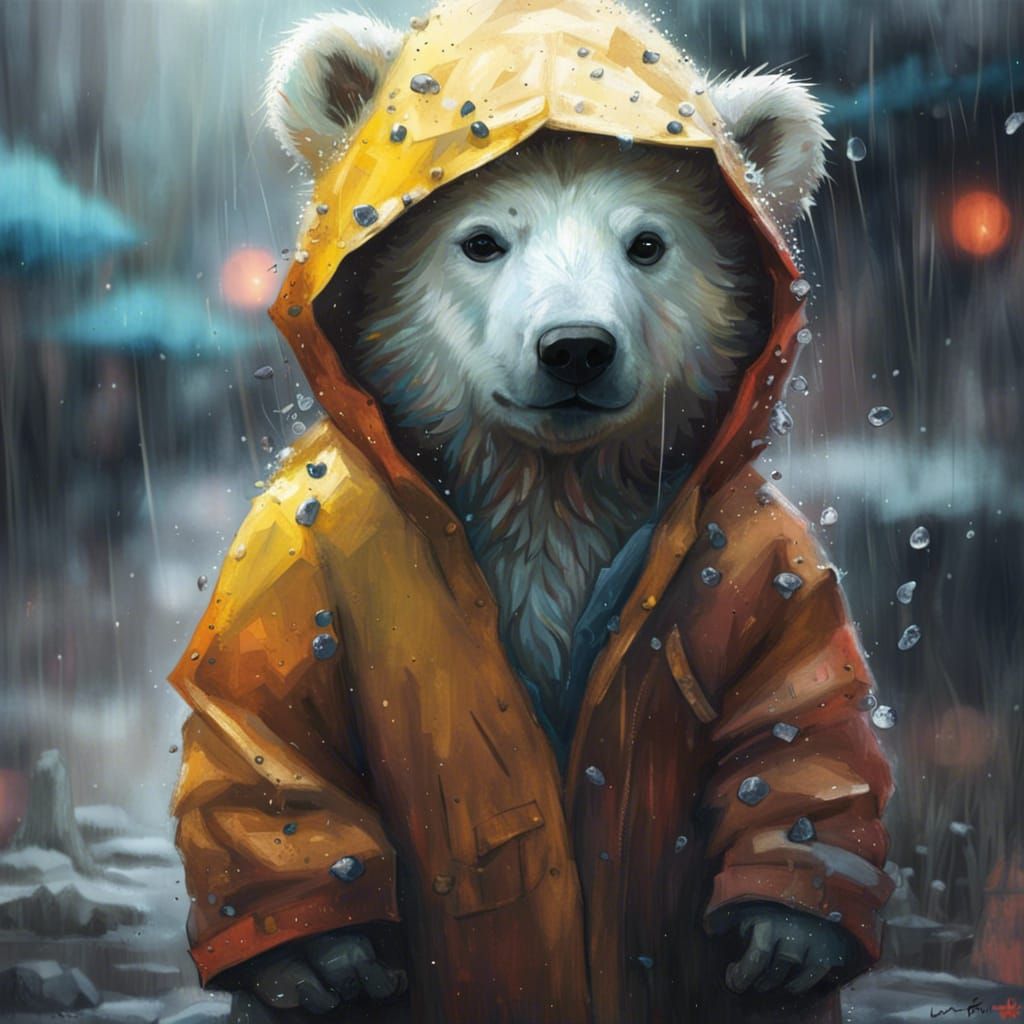 Baby Polar Bear In A Raincoat